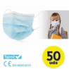 CAJA DE MASCARILLAS QUIRURGICAS INFANTILES IIR CLUB NAUTICO 50 UNIDADES - COLOR AZUL - 3 CAPAS - EFICACIA DE FILTRACION BACTERIA