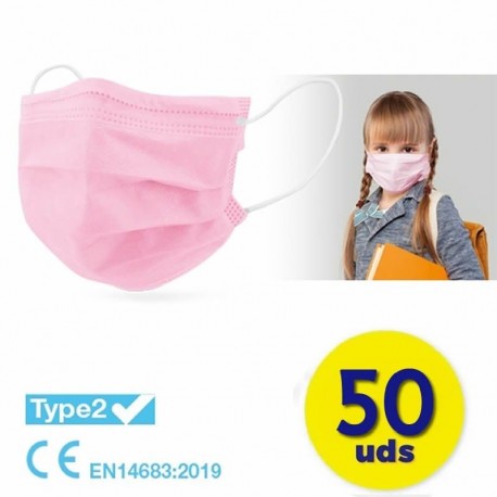 CAJA DE MASCARILLAS QUIRURGICAS INFANTILES IIR CLUB NAUTICO 50 UNIDADES - COLOR ROSA - 3 CAPAS - EFICACIA DE FILTRACION BACTERIA