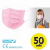 CAJA DE MASCARILLAS QUIRURGICAS INFANTILES IIR CLUB NAUTICO 50 UNIDADES - COLOR ROSA - 3 CAPAS - EFICACIA DE FILTRACION BACTERIA
