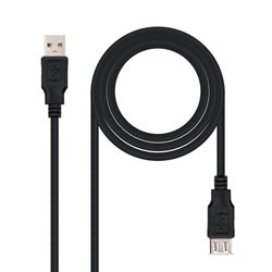 Cable Alargador USB Nanocable 10.01.0202-BK/ USB Macho - USB Hembra/ 1m/ Negro