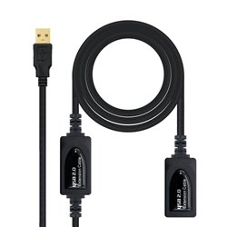 Cable Alargador USB Nanocable 10.01.0212/ USB Macho - USB Hembra/ 10m/ Negro