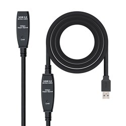 Cable Alargador USB Nanocable 10.01.0313/ USB Macho - USB Hembra/ 15m/ Negro