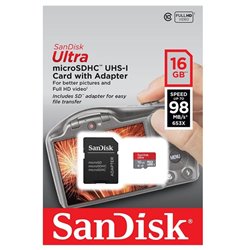 Tarjeta de Memoria SanDisk Ultra Android 16GB microSD HC UHS-I con Adaptador/ Clase 10/ 98MBs