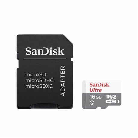Tarjeta de Memoria SanDisk Ultra 16GB microSD HC I con Adaptador/ Clase 10/ 48MBs