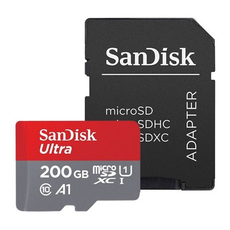 Tarjeta de Memoria SanDisk Ultra Android 200GB microSD XC UHS-I con Adaptador/ Clase 10/ 100MBs