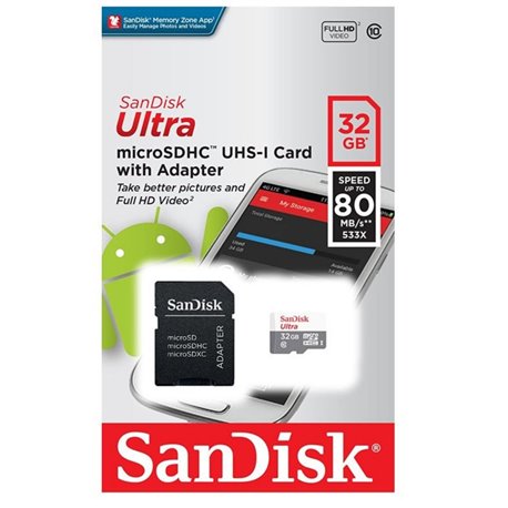 Tarjeta de Memoria SanDisk Ultra Android 32GB HC microSD con Adaptador/ Clase 10/ 80MBs